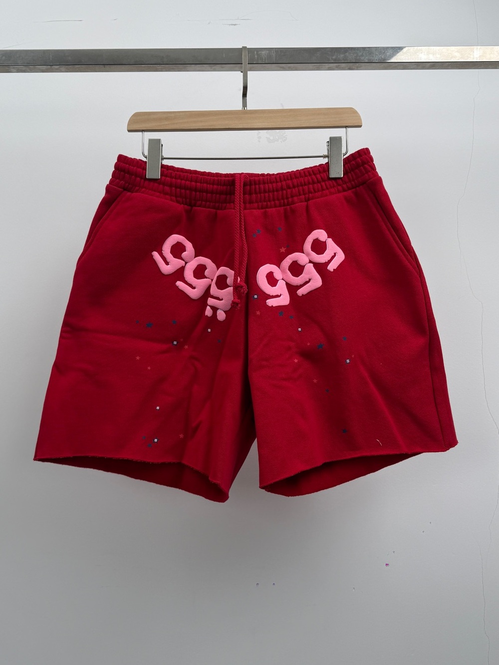 Red Men's Athletic Graphic Sweat Shorts with Pink Accent